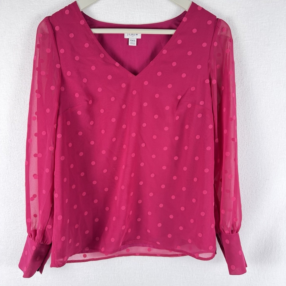 JCrew Womens Hot Pink Polka Dot Blouse Sz XXS Barbie Office Dopamine